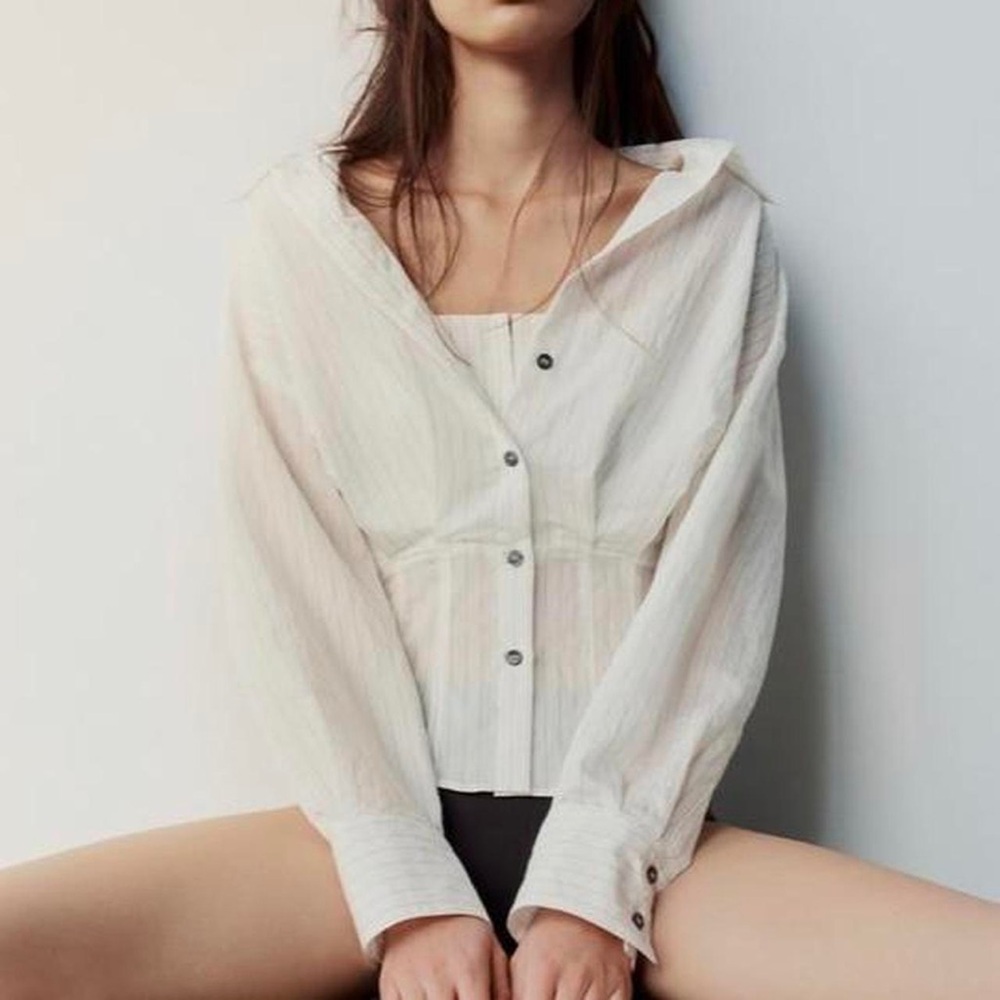 Zara Ivory and Black Pinstripe Blouse - Corset
